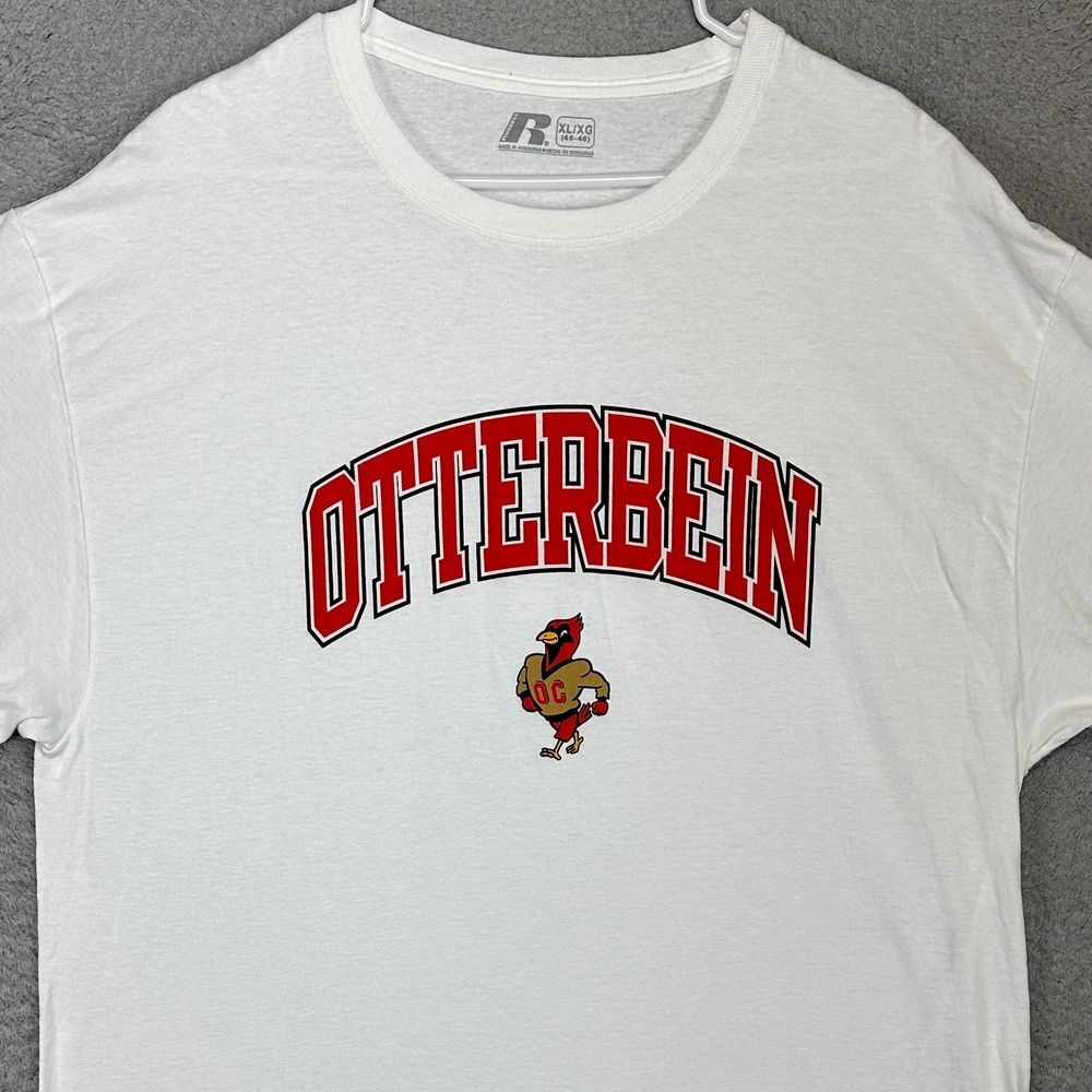 Otterbein Cardinals T-Shirt Adult XL White Crew Neck Long Sleeve Tee Men Russell